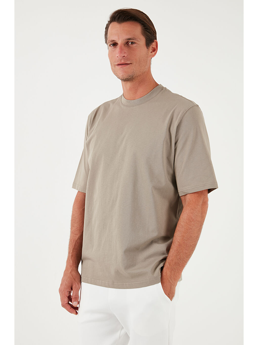 Buratti Yeşil Pamuklu Oversize Bisiklet Yaka Basic Erkek T Shirt 5902365 - 2