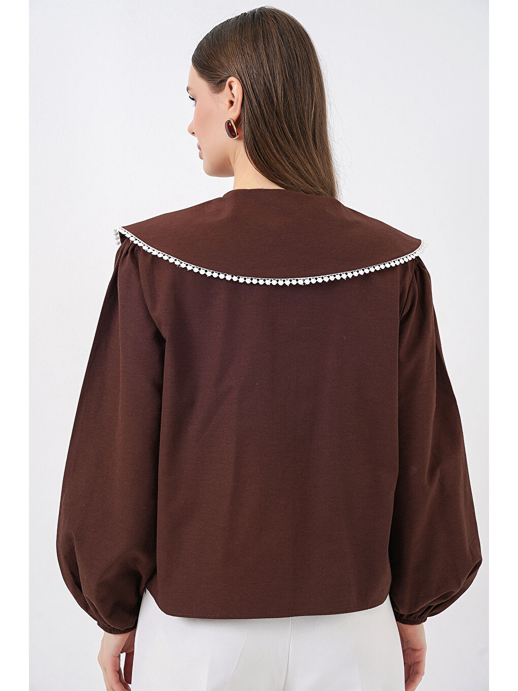 Kadın Bebe Yaka Gömlek 20314 - Kahverengi-5