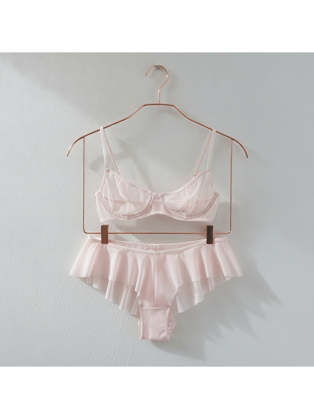 Pembe Kadın Tül Transparan Balenli Sütyen, Checky Ve String Külotlu 3 Lü Paket Bb2618-4
