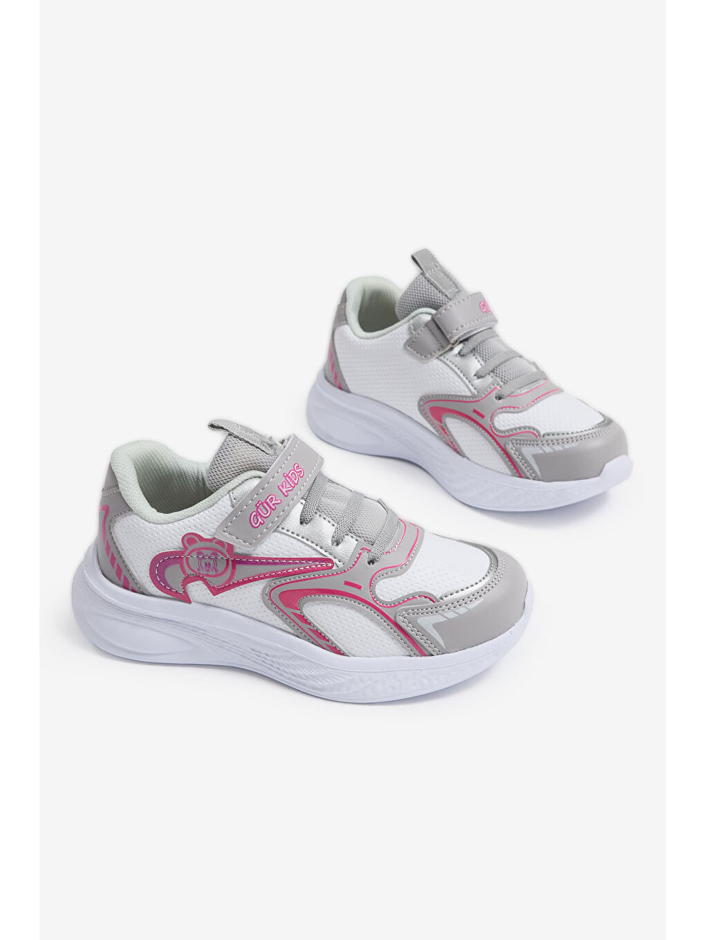 Gri Çocuk Unisex Buz Fuşya Eva Faylon Taban Çocuk Unısex Cırtlı Lastik Bağcıklı Spor Ayakkabı