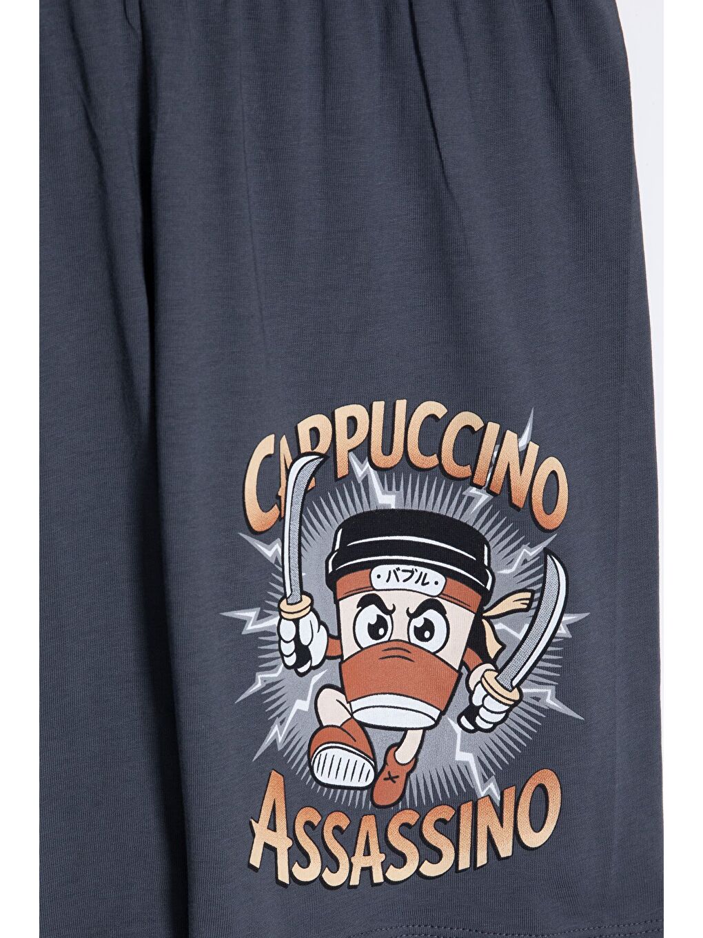 Gri Füme Karakter Baskılı Bisiklet Yaka Tişörtlü Erkek Çocuk Şortlu Takım 23844-4