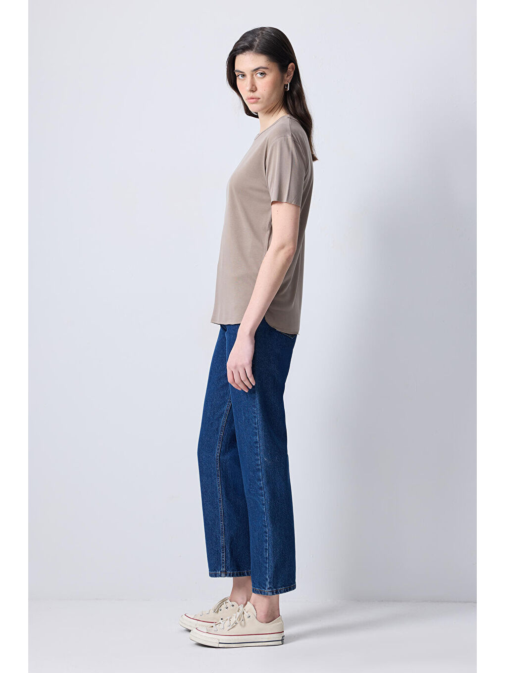 Kahverengi Basic Modal T-Shırt-2