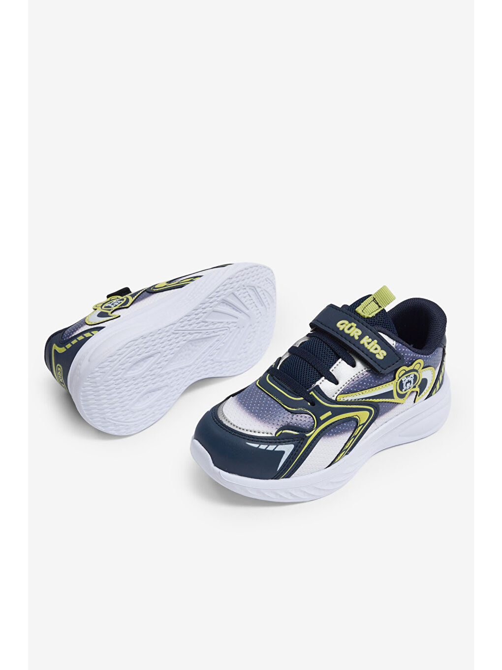 Çocuk Unisex Lacivert Sarı Eva Faylon Taban Çocuk Unısex Cırtlı Lastik Bağcıklı Spor Ayakkabı-3