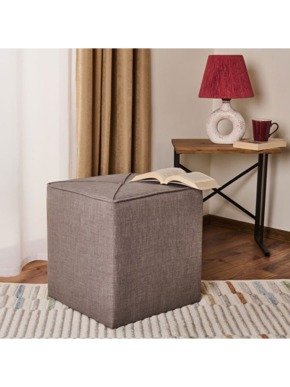 Kare Puf - Gri - 43x40x40 cm