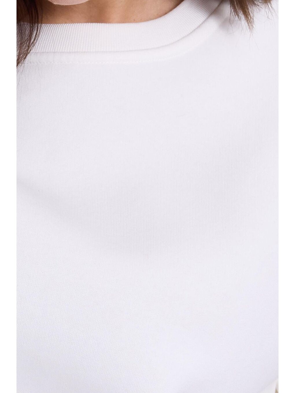 Kadın Oversize Geniş Kesim Pamuklu 3 İplik İçi Polarlı Basic Beyaz Bisiklet Yaka Sweatshirt-5