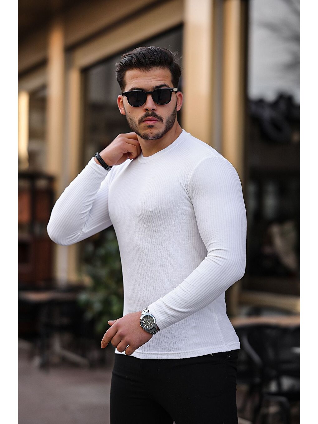 Beyaz Jakarlı Mevsimlik Sweatshirt-2