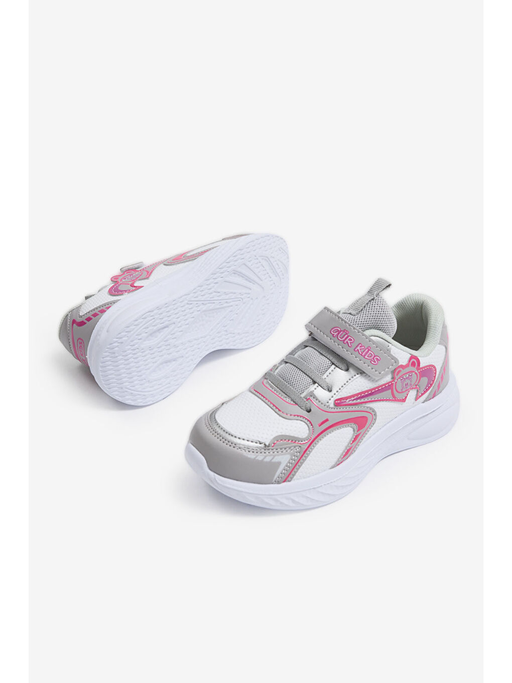 Gri Çocuk Unisex Buz Fuşya Eva Faylon Taban Çocuk Unısex Cırtlı Lastik Bağcıklı Spor Ayakkabı-2