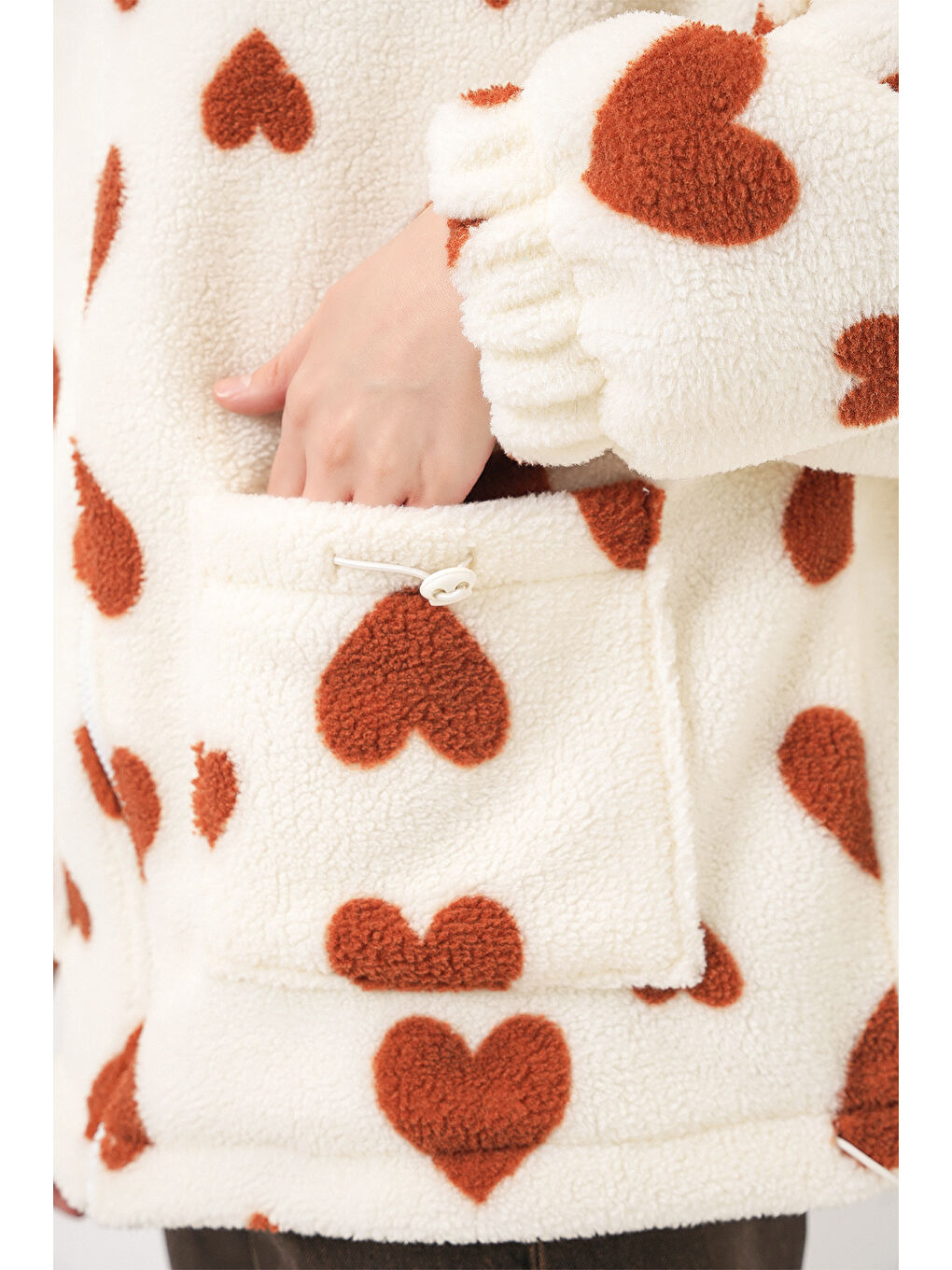 Kahverengi Kadın Kapüşonlu Pelüş Ceket 5236 - Taba-6