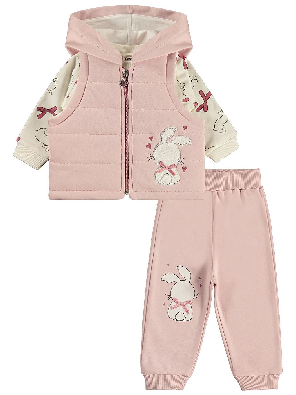 Pembe Baby Tavşan Baskılı 3'lü 6-18 Ay Takım