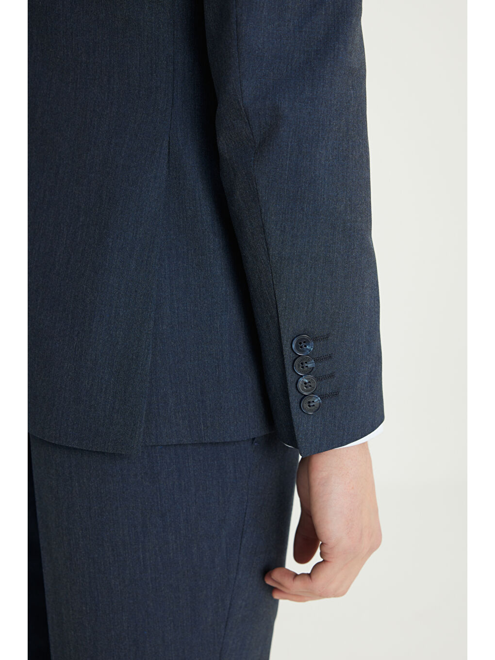 Erkek Lacivert Slim Fit Dar Kesim Mono Yaka Yelekli Takım Elbise-4