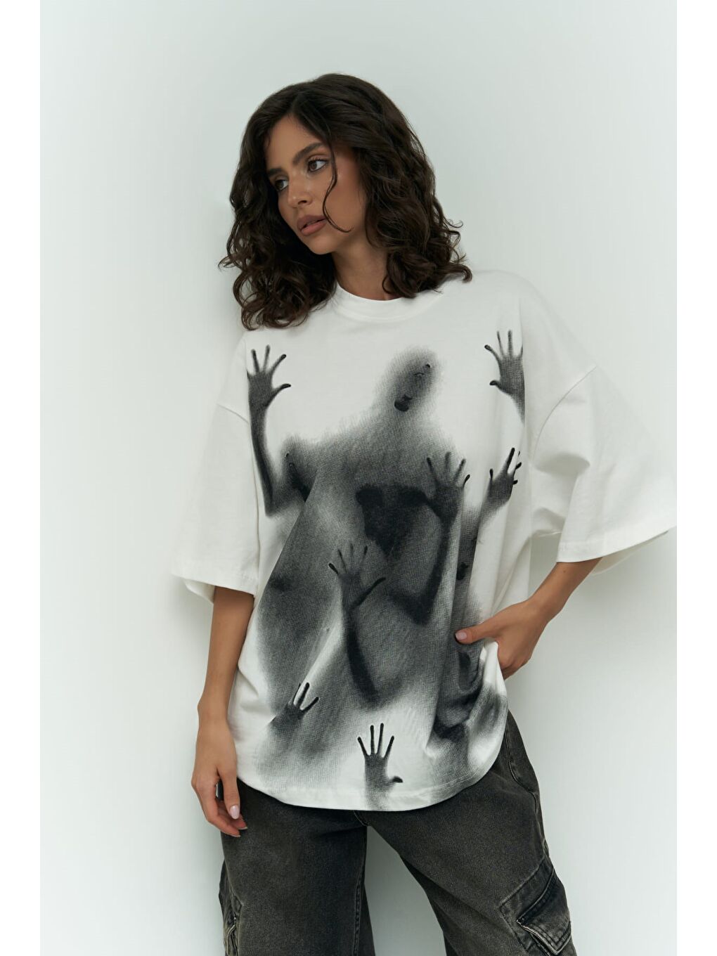 Mai Collection Ghost Beyaz Oversize T-Shirt