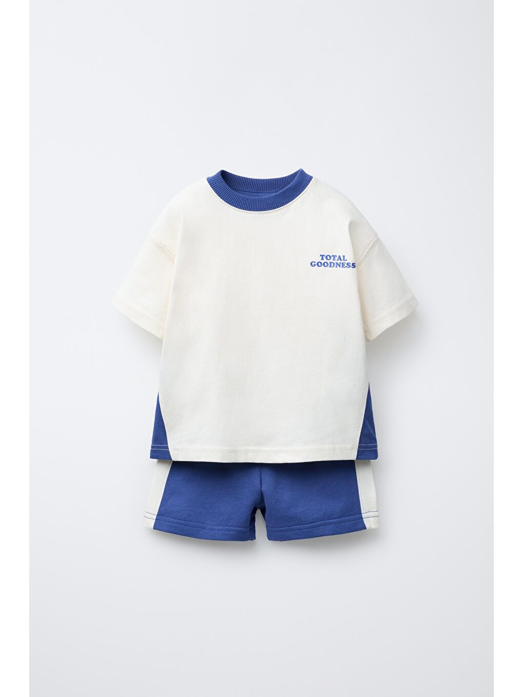 Karışık Erkek Çocuk Pamuklu Mavi Blok Renk T-Shirt Şort Takım