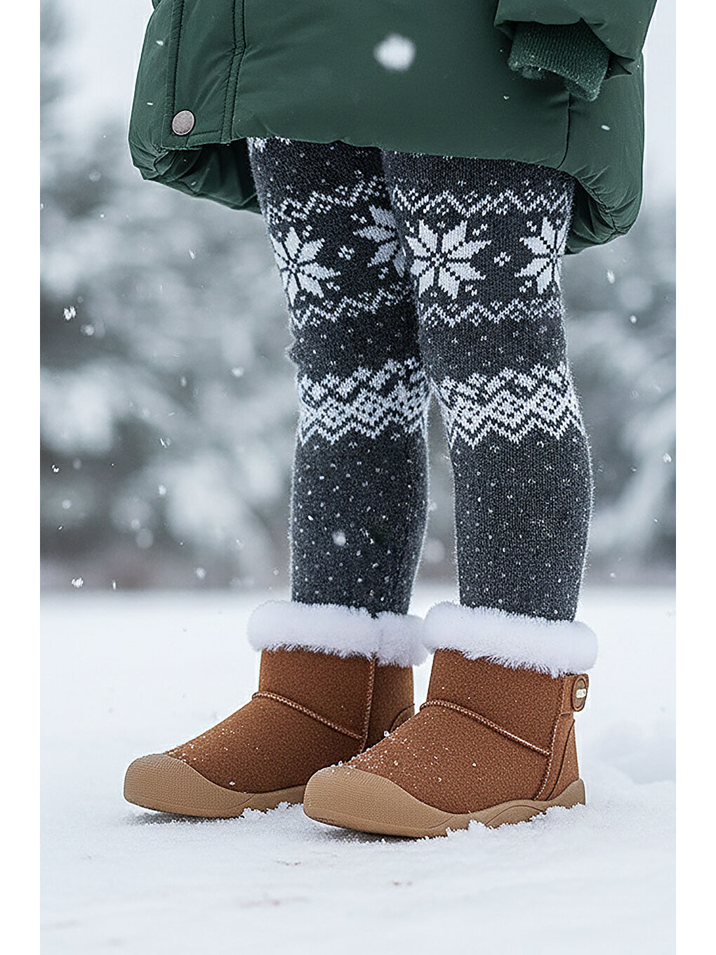 Kahverengi Liplan Cırtlı Termo Taban Kız Çocuk Bot Ayakkabı-2