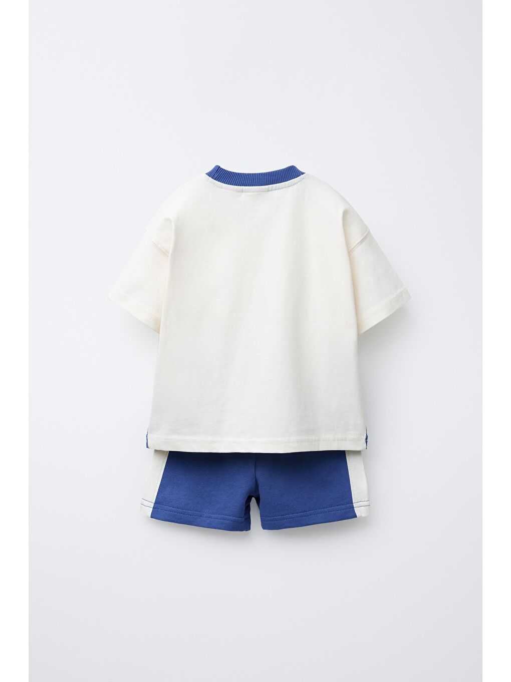 Karışık Erkek Çocuk Pamuklu Mavi Blok Renk T-Shirt Şort Takım-1