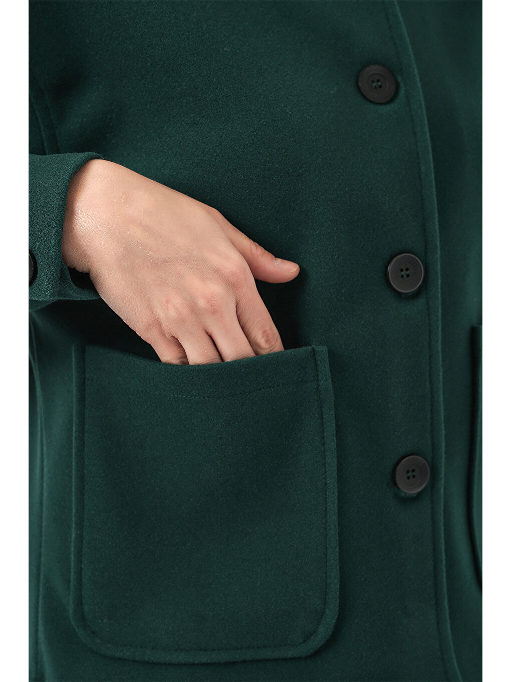 0713 Kadın Kaşe Ceket - Zümrüt Yeşili-4