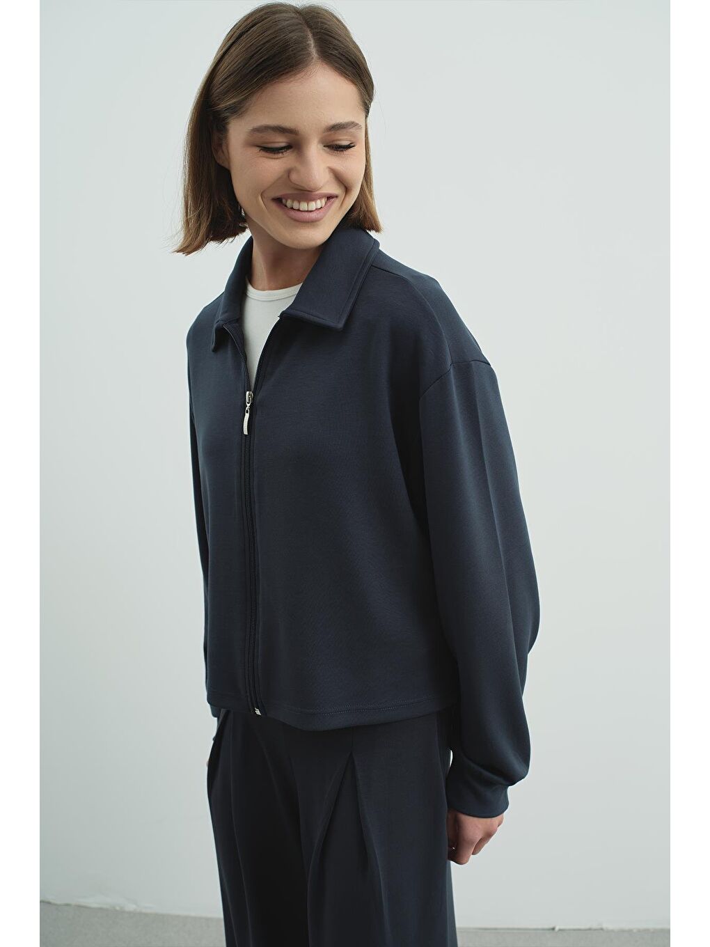 Gri Pure Touch Fermuarlı Sweat Füme