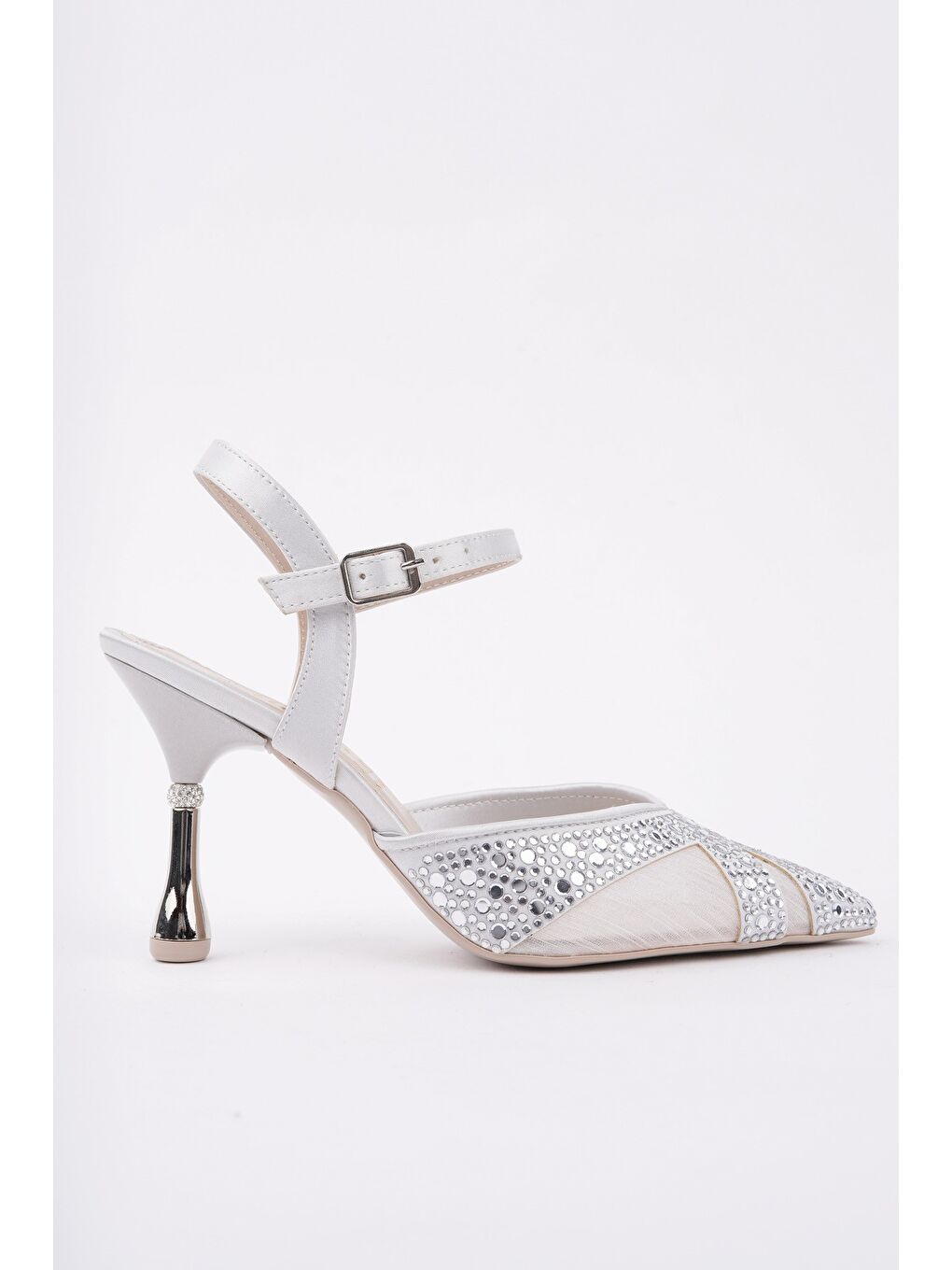 Gri NAKO Sivri Burun Arkası Açık Klasik Topuklu Kadın Abiye Ayakkabı