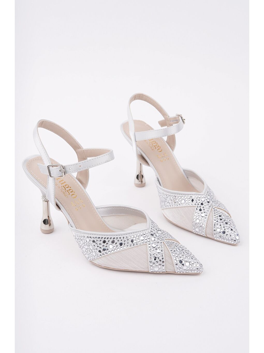 Gri NAKO Sivri Burun Arkası Açık Klasik Topuklu Kadın Abiye Ayakkabı-1