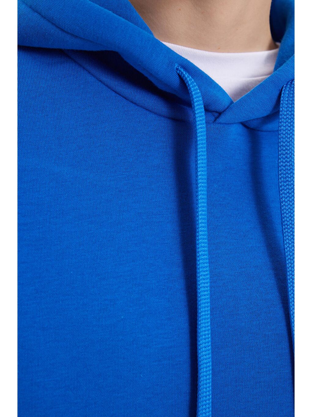 Kadın Oversize Geniş Kesim Pamuklu Yumuşak Dokulu İçi Polarlı Basic Saks Mavi Kapüşonlu Sweatshirt-2