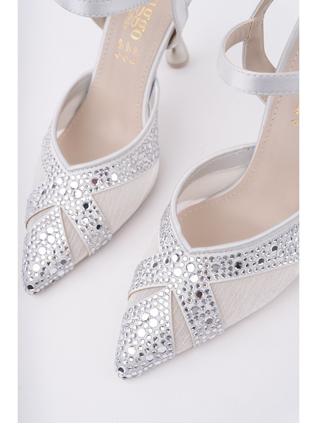 Gri NAKO Sivri Burun Arkası Açık Klasik Topuklu Kadın Abiye Ayakkabı-2