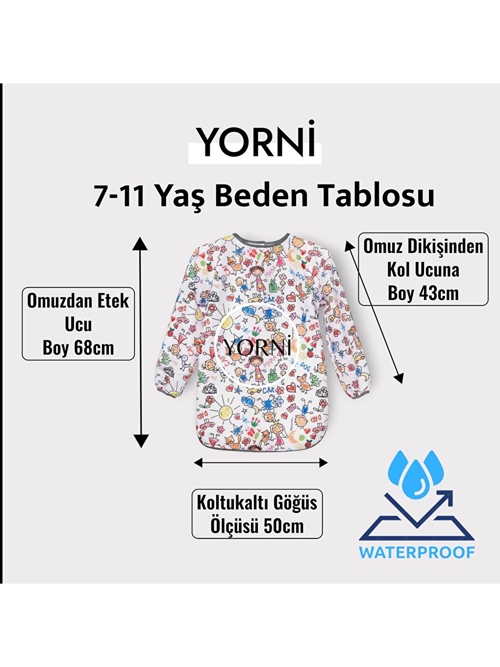 7-11 Yaş, Family, Sıvı Geçirmez, Makinede Yıkanabilir, Uzun Kollu Çocuk, Aktivite Mama Önlüğü-7