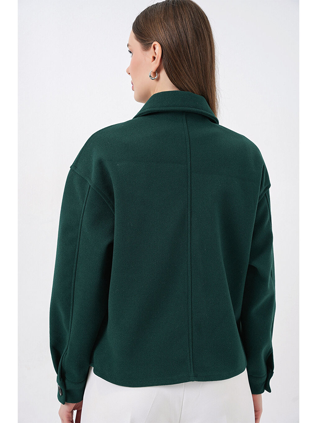 0713 Kadın Kaşe Ceket - Zümrüt Yeşili-5