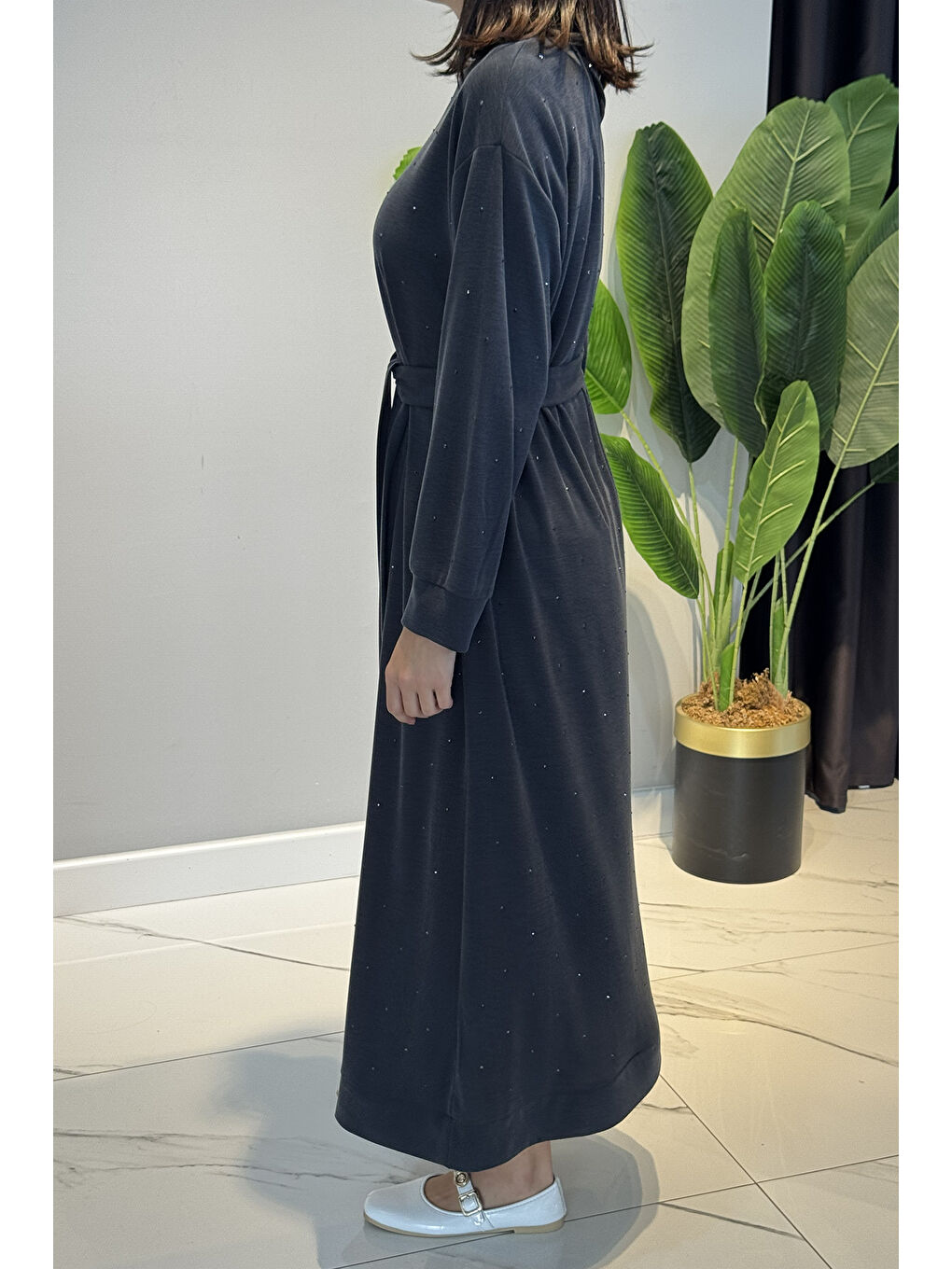 Taş Detaylı Elbise 92039 Antrasit-1