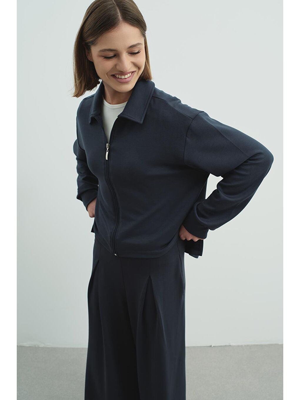 Gri Pure Touch Fermuarlı Sweat Füme-2