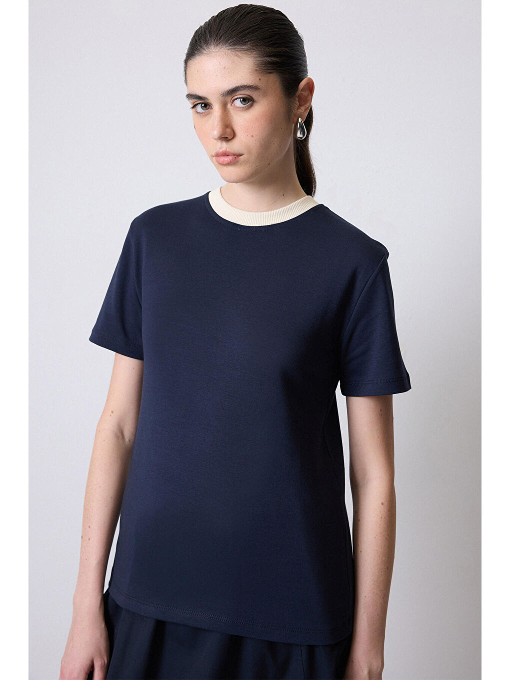Touché Lacivert Ribana Yaka Kısa Kollu T-Shirt - 1