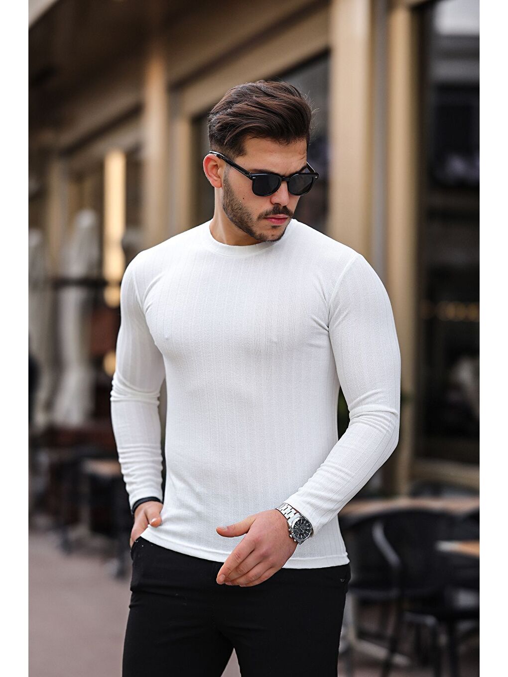 Beyaz Jakarlı Mevsimlik Sweatshirt-2