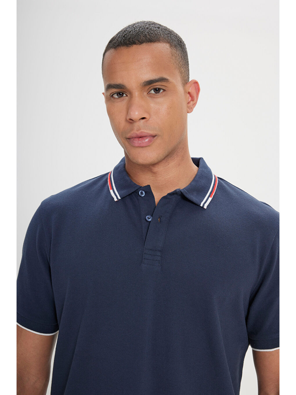 Erkek Lacivert Slim Fit Dar Kesim %100 Pamuk Polo Yaka Tişört-2