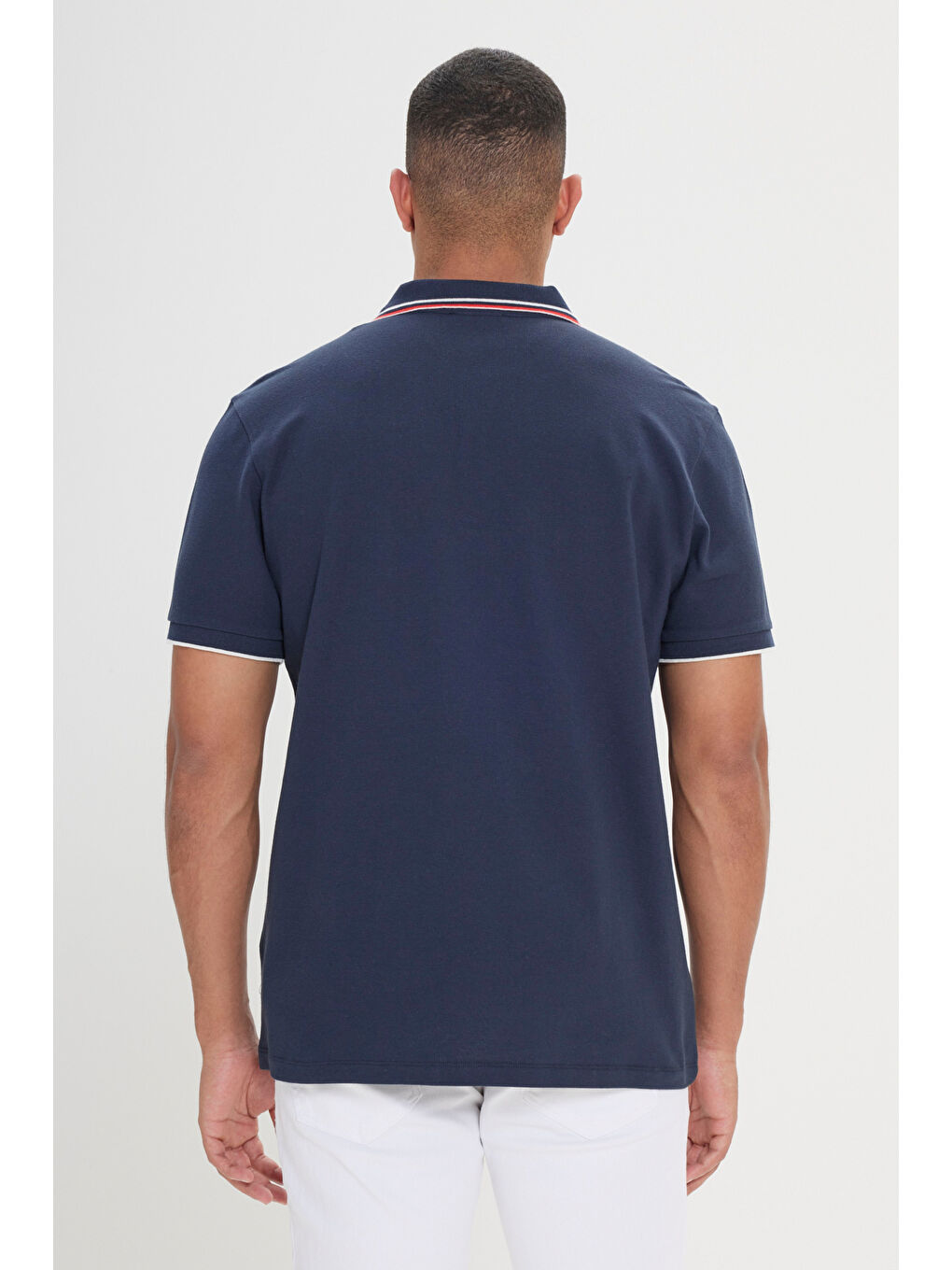 Erkek Lacivert Slim Fit Dar Kesim %100 Pamuk Polo Yaka Tişört-3