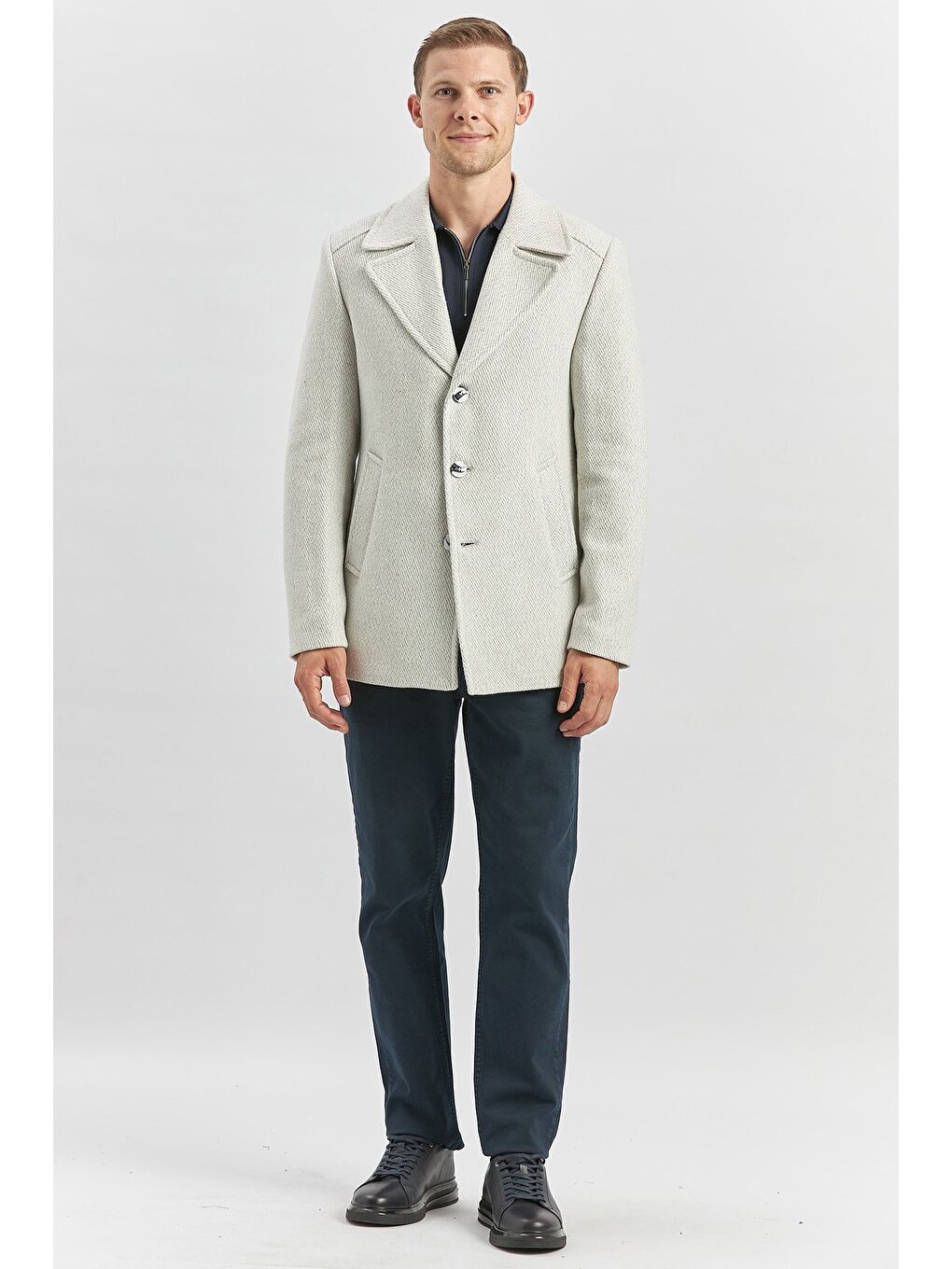 Bej Taş Rengi Kaşe Kırlangıç Yaka Desenli Astarlı Slim Fit Dar Kesim Klasik Mont 1007245150-3