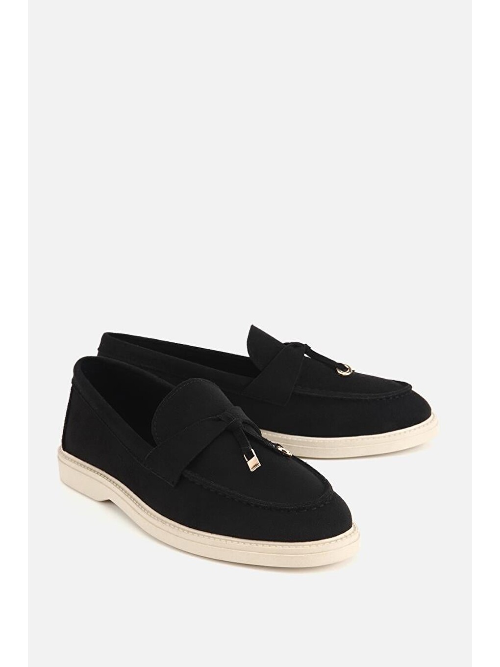 Kadın Siyah Süet Püsküllü Günlük Loafer-1