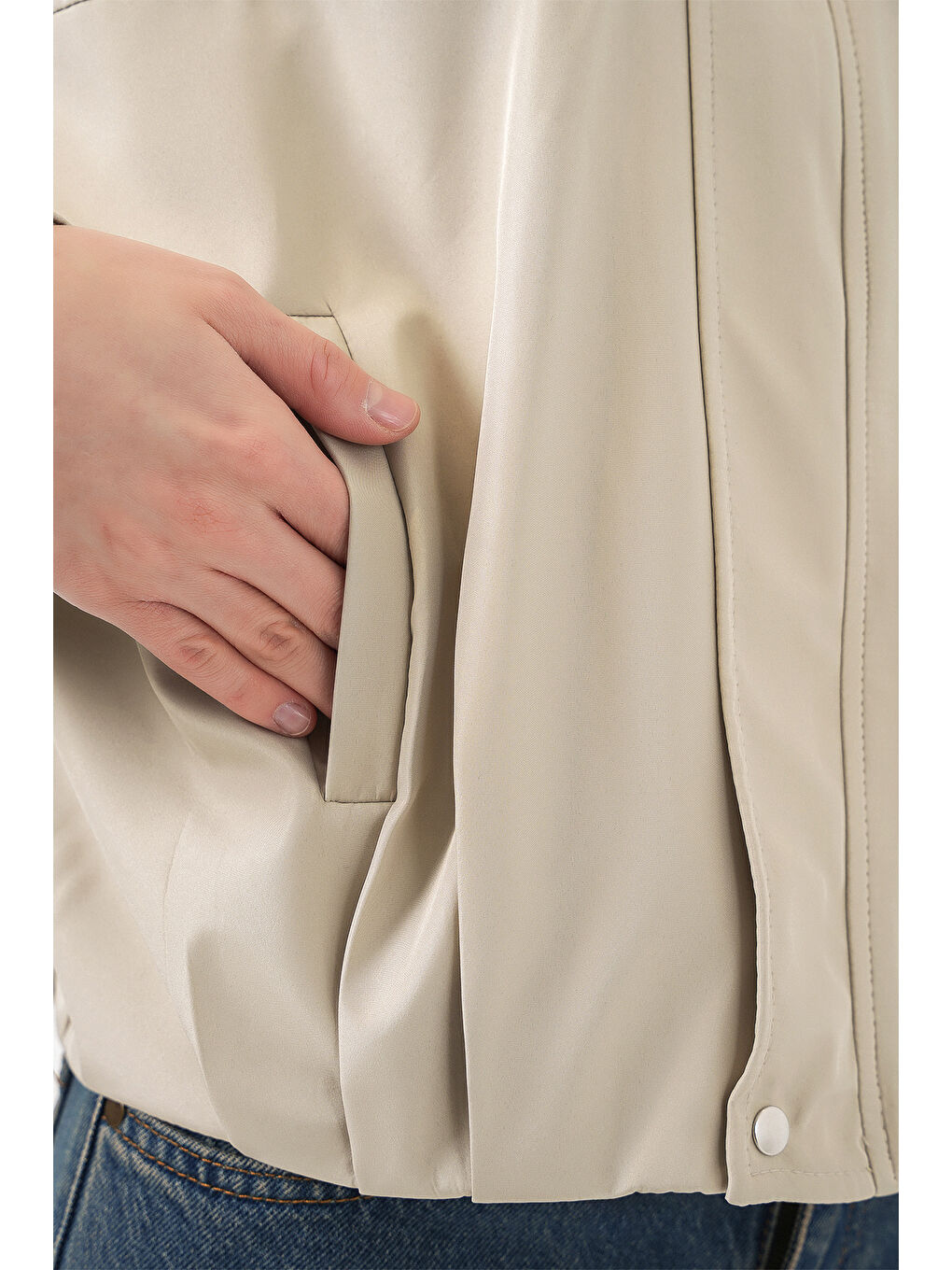 Bej Kadın Oversize Kısa Ceket 0732 - Taş-5