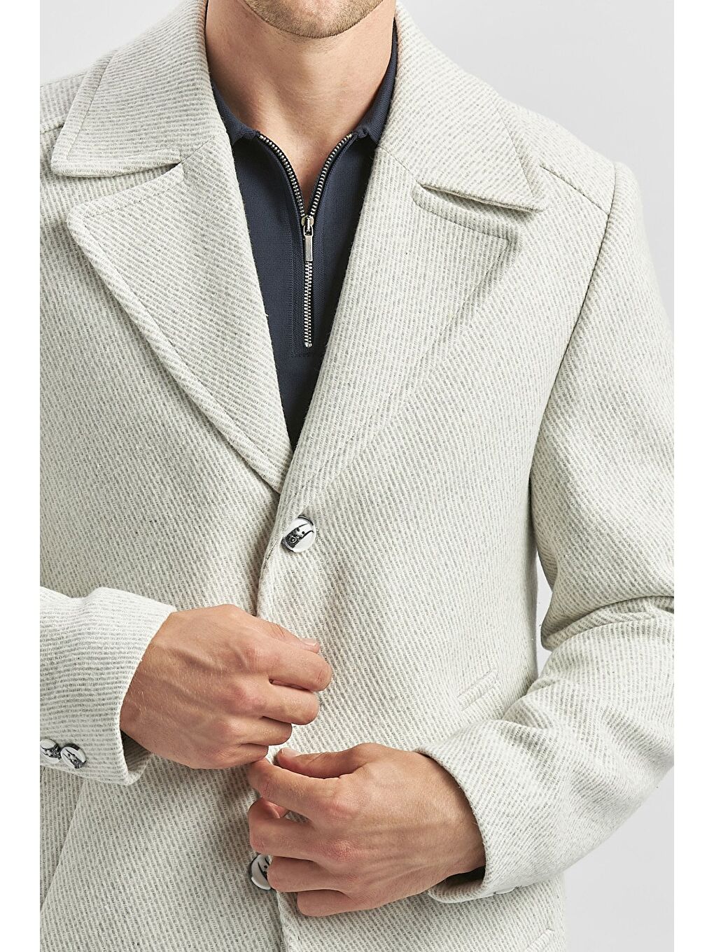 Bej Taş Rengi Kaşe Kırlangıç Yaka Desenli Astarlı Slim Fit Dar Kesim Klasik Mont 1007245150-5