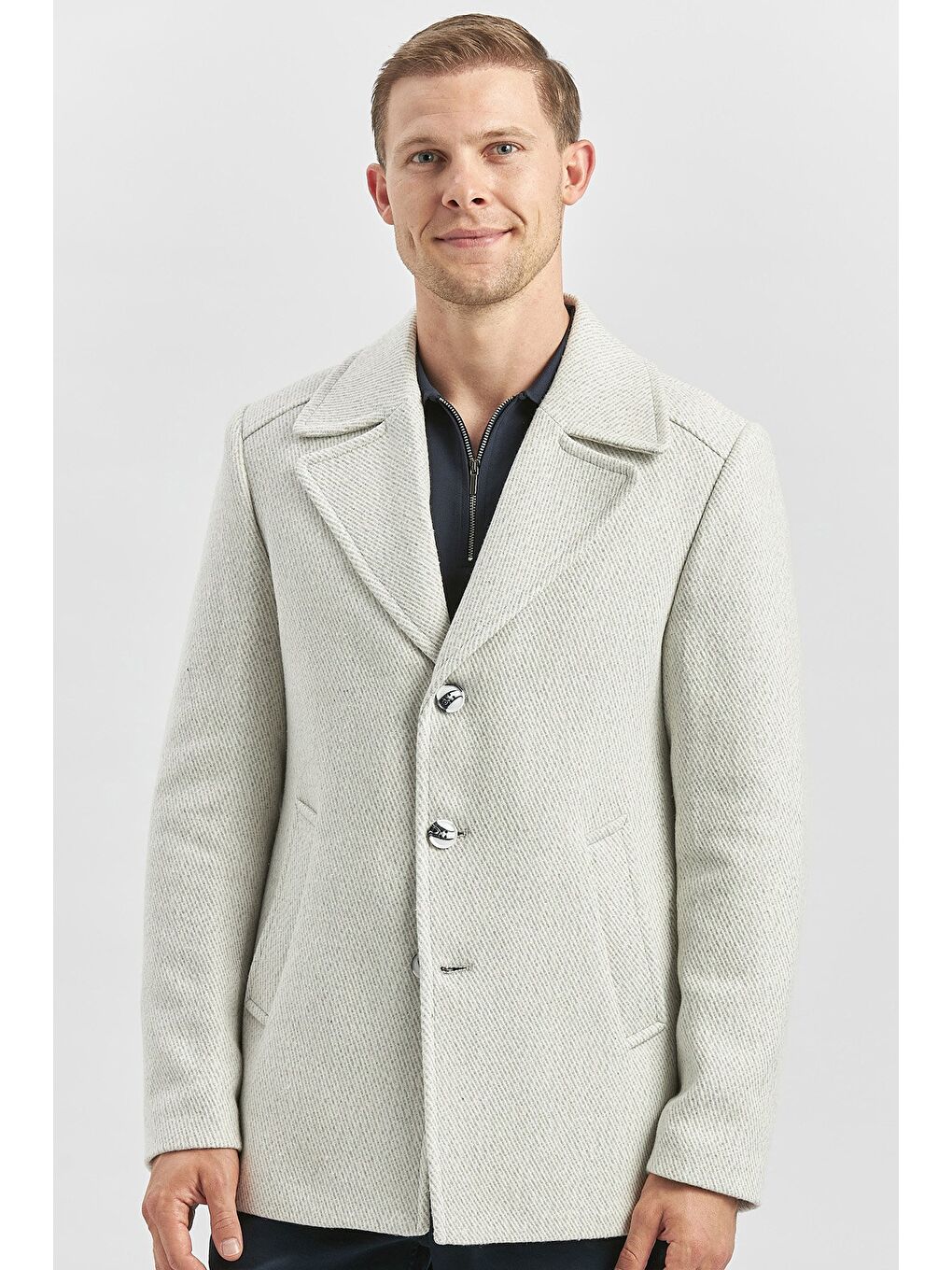 Bej Taş Rengi Kaşe Kırlangıç Yaka Desenli Astarlı Slim Fit Dar Kesim Klasik Mont 1007245150-6