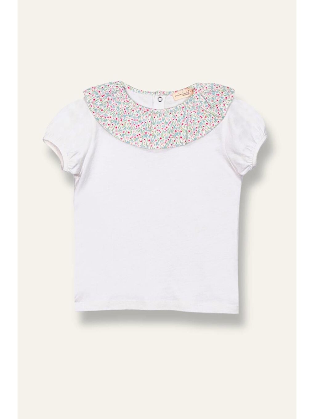 Kız Bebek Yakası Fırfırlı T-Shirt - Ekru