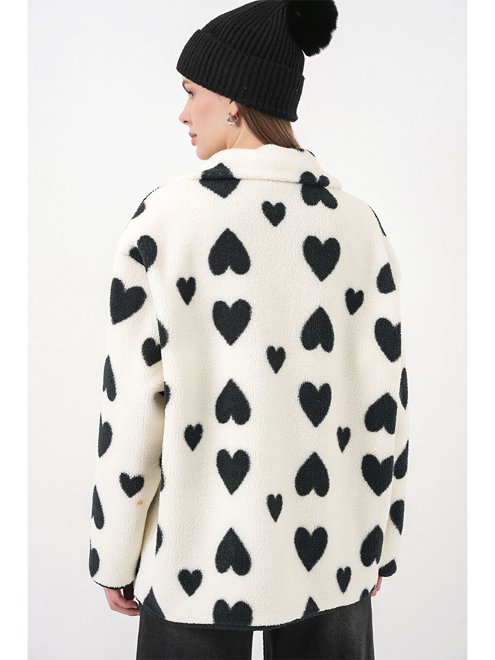 55446 Fermuarlı Oversize Pelüş Ceket Mont - A.Beyaz-6