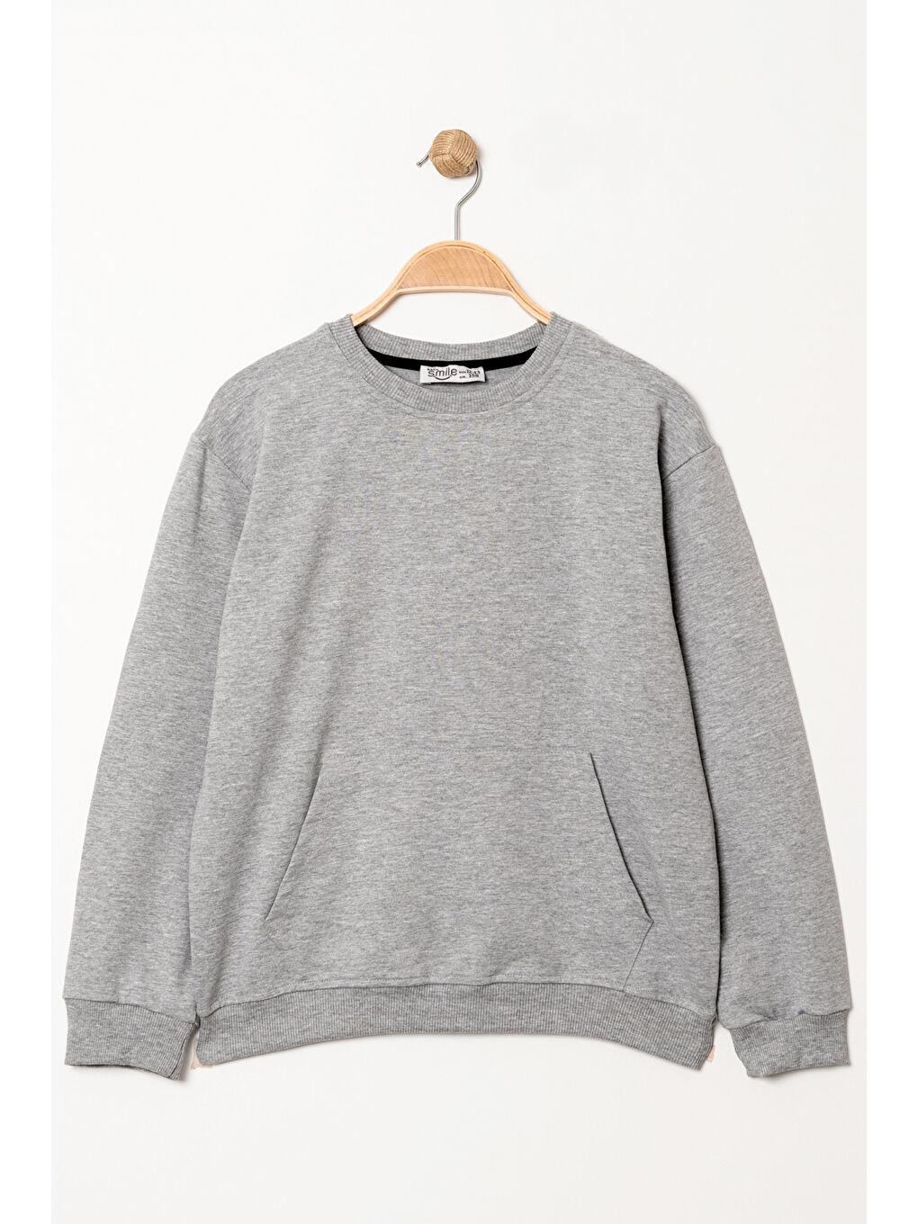 Bi&Em Smile Gri Erkek Çocuk Gri Bisiklet Yaka Kanguru Cepli 5-13 Yaş Sweatshirt- 3534-4