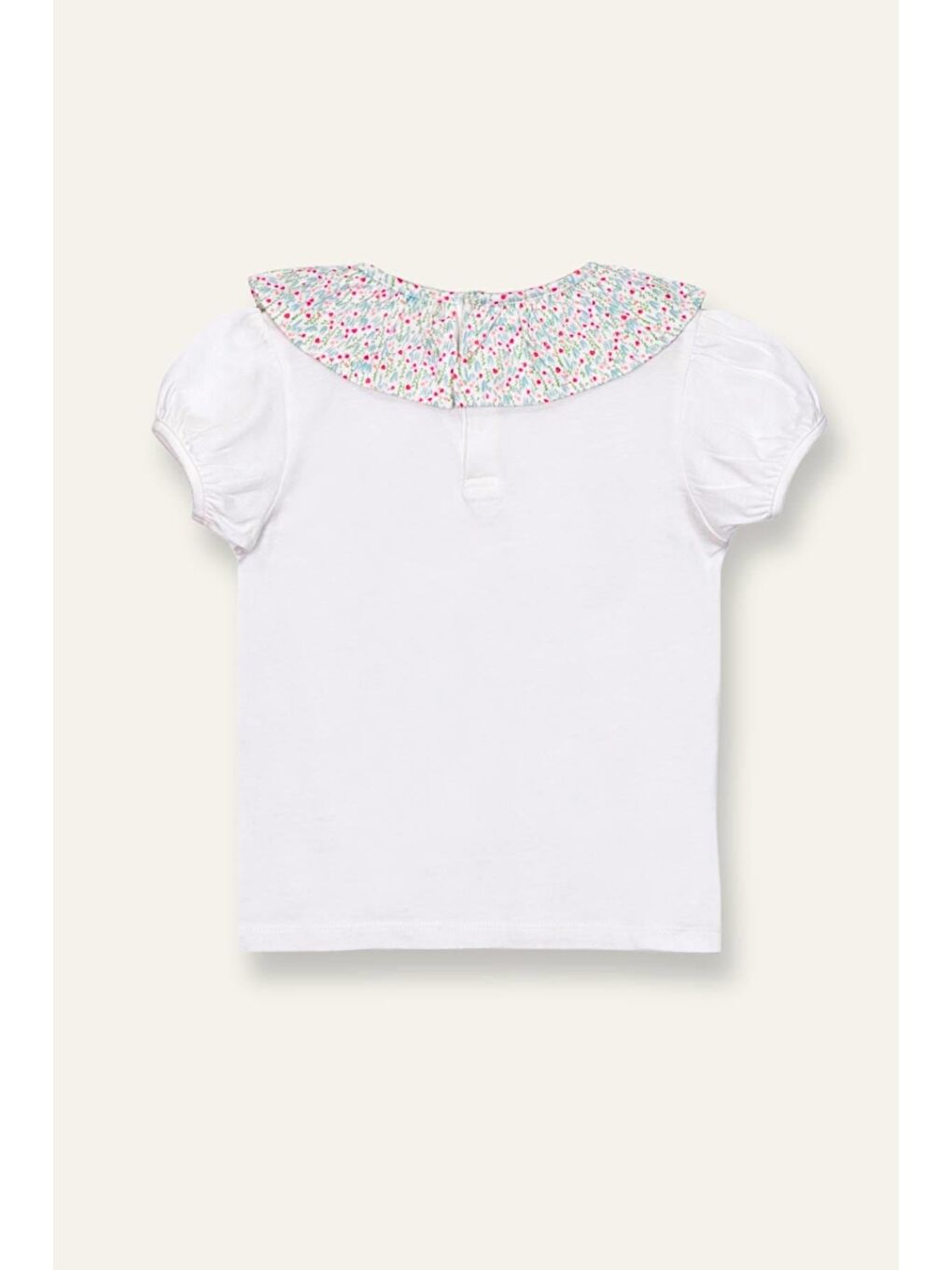 Kız Bebek Yakası Fırfırlı T-Shirt - Ekru-1