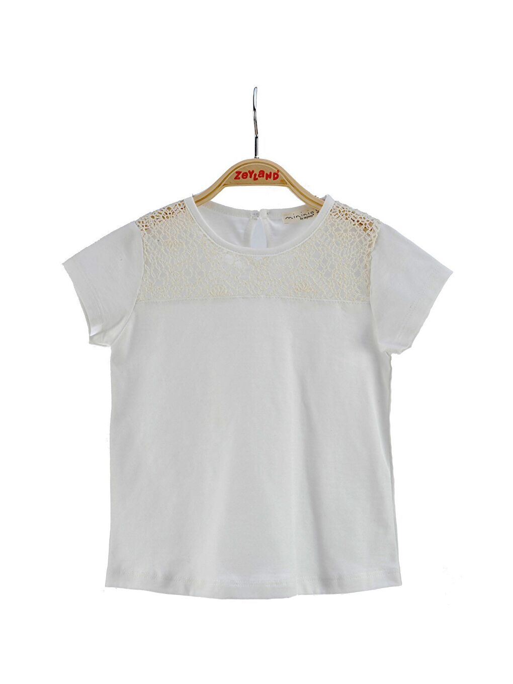 Kız Çocuk Ekru Dantelli T-Shirt (6Ay-4Yaş)