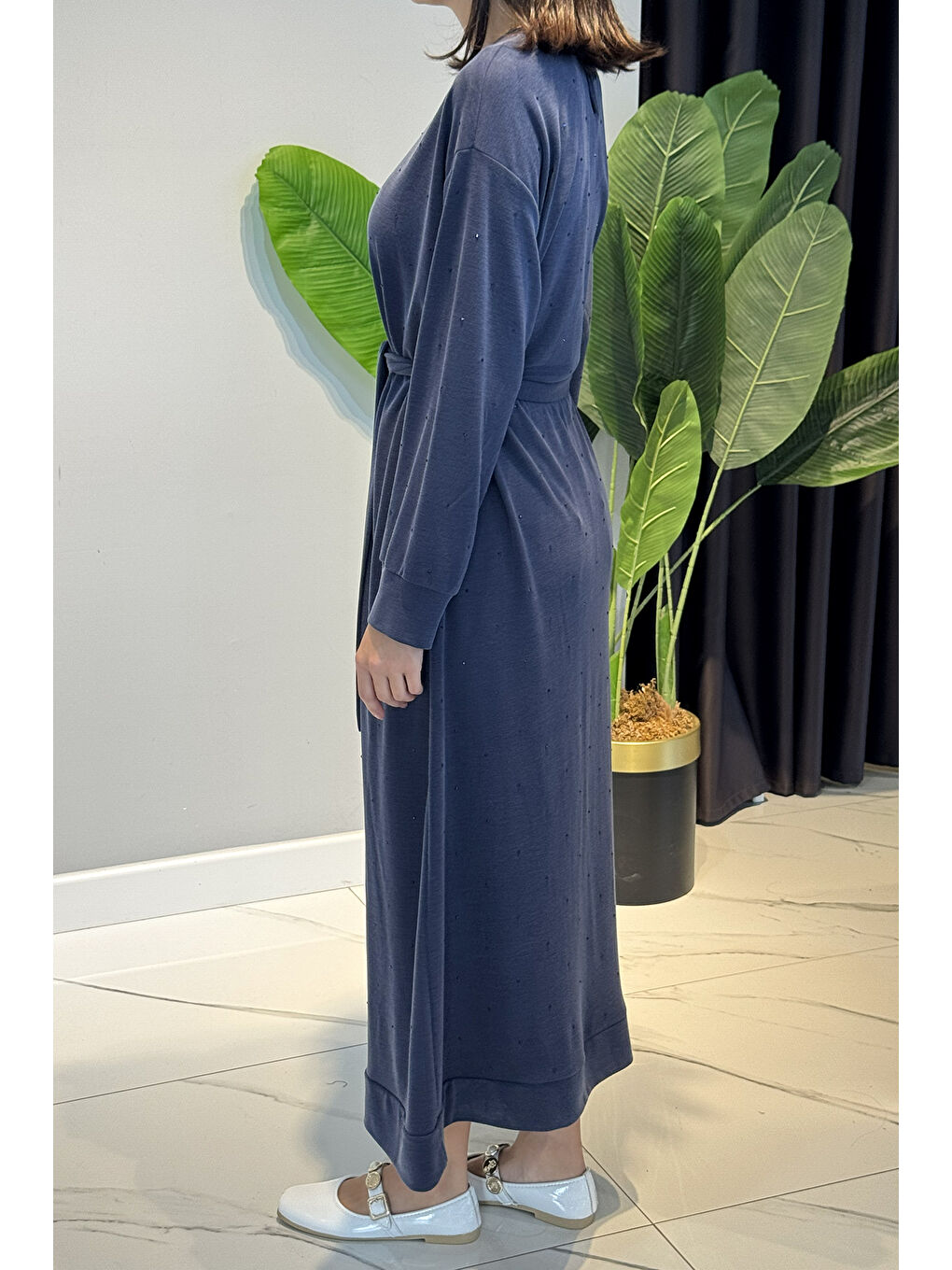 Taş Detaylı Elbise 92039 İndigo-1