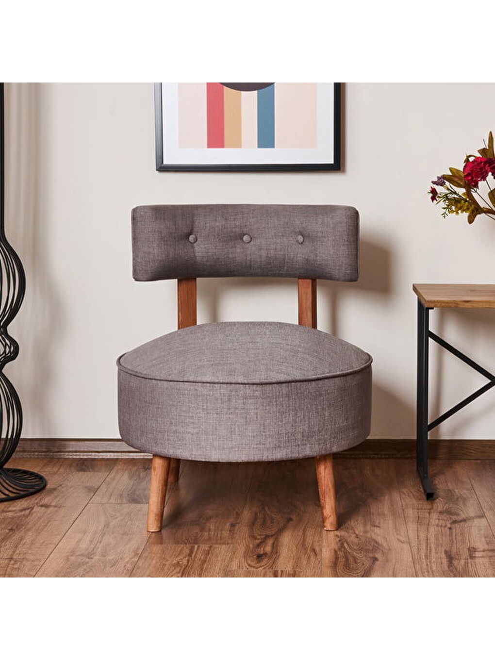 Yuvarlak Berjer - Gri - 71x64x64 cm