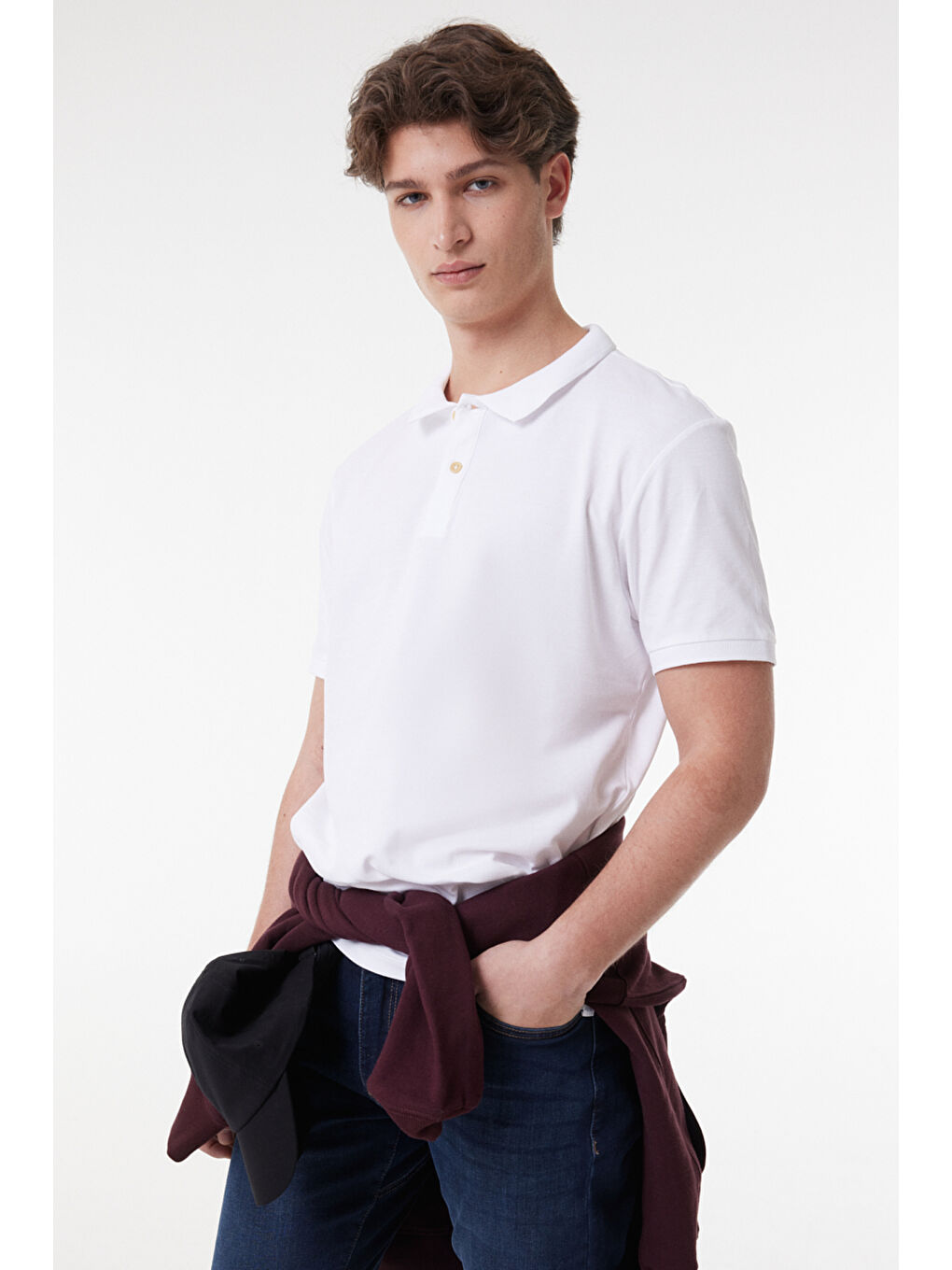 Regular Fit %100 Pamuk Polo Yaka Beyaz Tişört