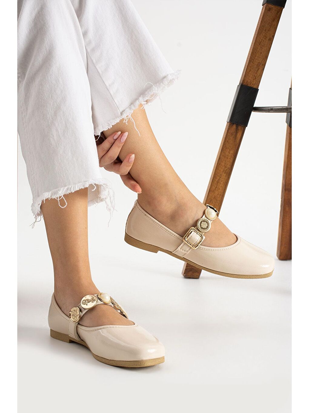 Ekru STL-110 Turalı Babet Günlük Kadın Ayakkabı Ev Babeti