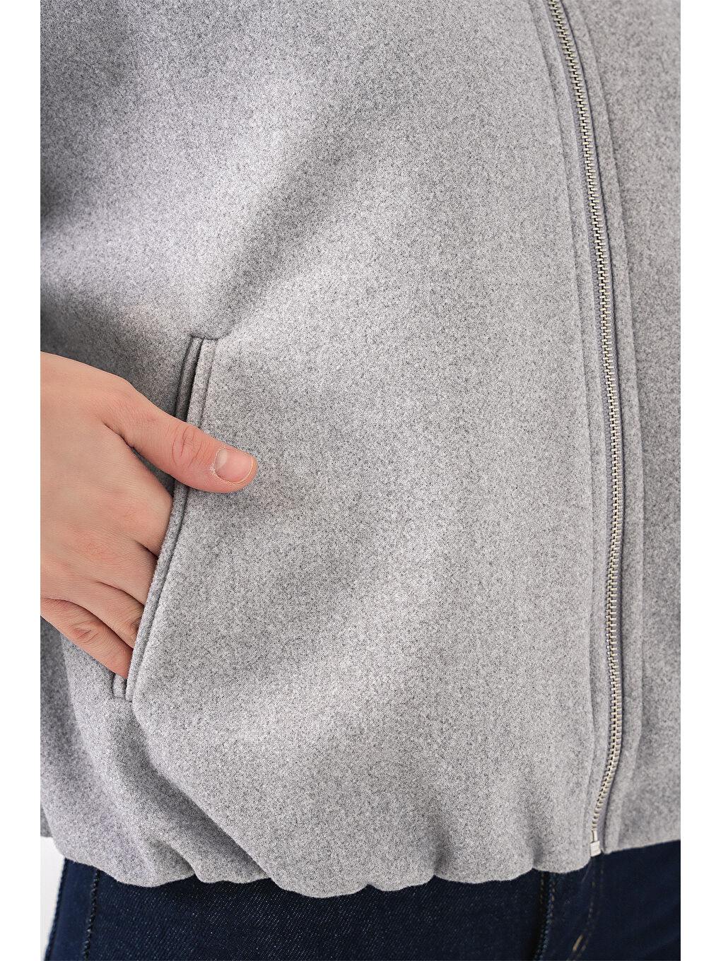 Kadın Büzgülü Oversize Kaşe Ceket 0728 - A.Gri-5