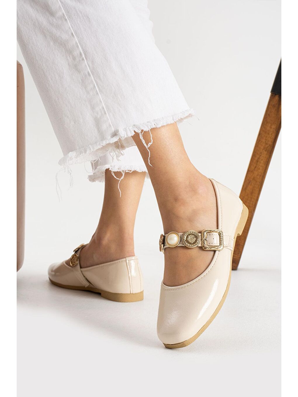 Ekru STL-110 Turalı Babet Günlük Kadın Ayakkabı Ev Babeti-1