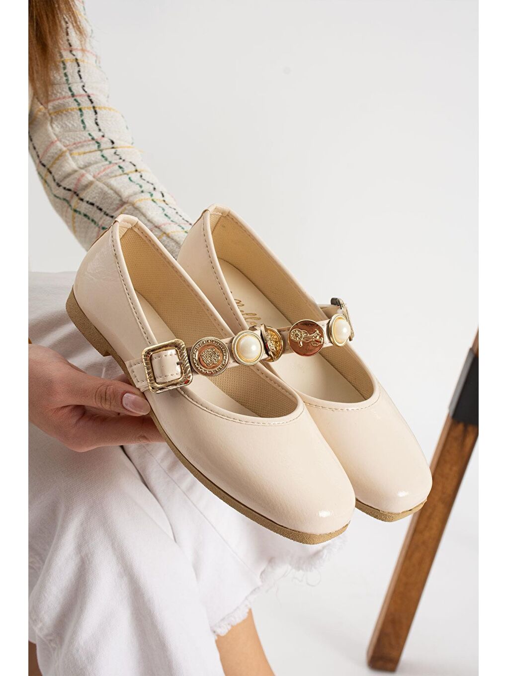 Ekru STL-110 Turalı Babet Günlük Kadın Ayakkabı Ev Babeti-2