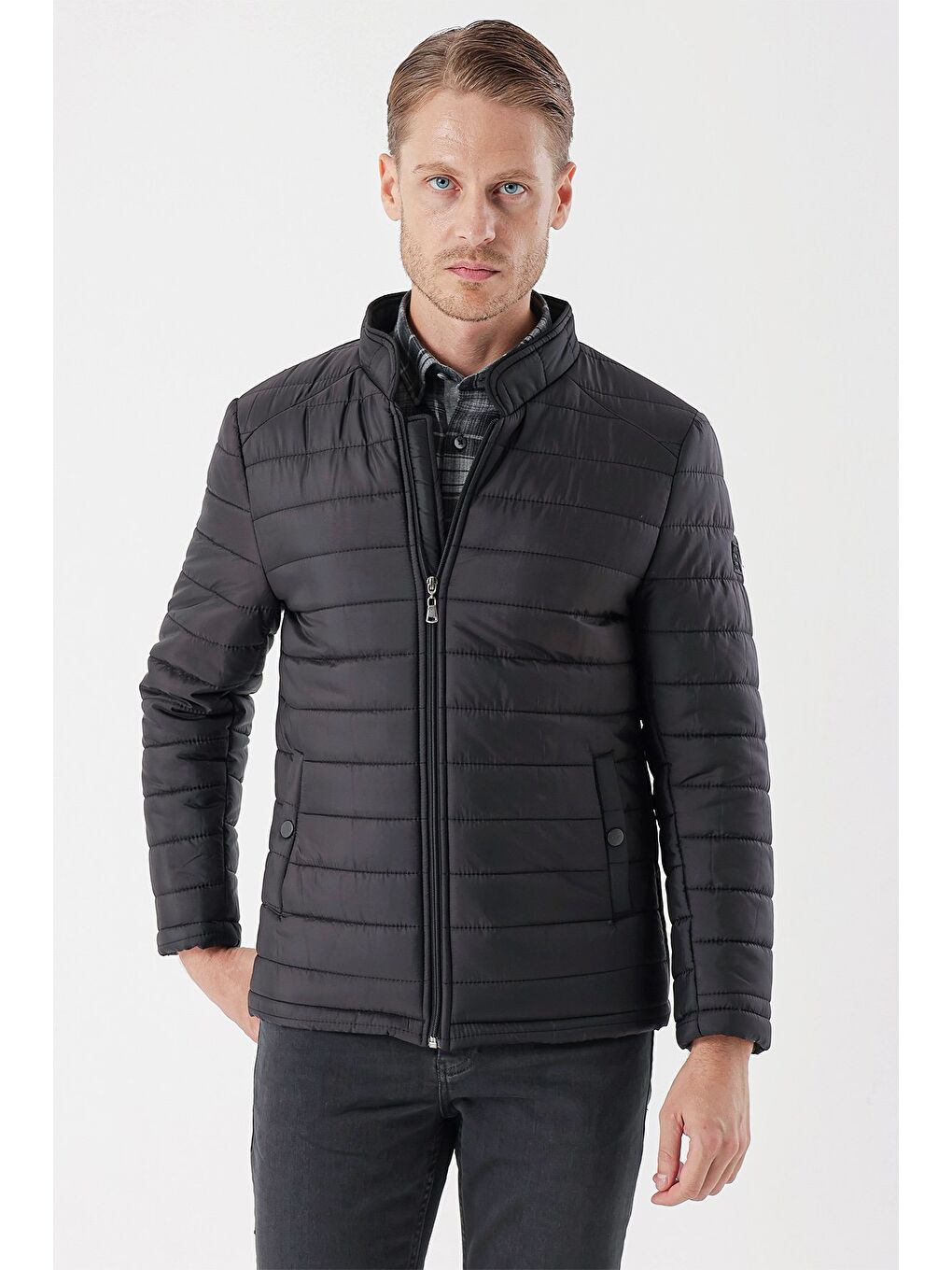 Siyah Hakim Yaka Astarlı Slim Fit Dar Kesim Casual Mont 1007235156